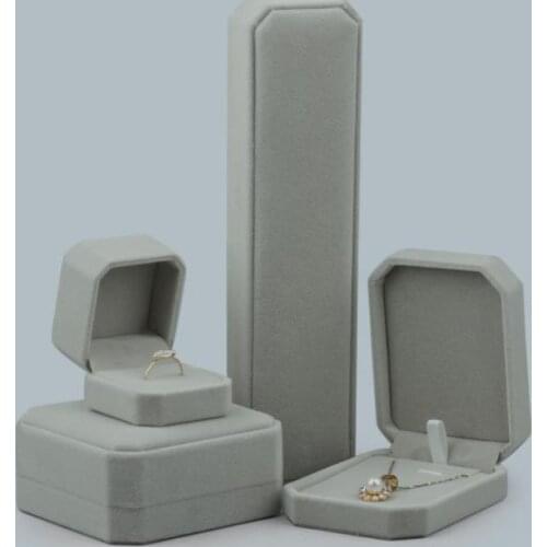 Light Grey Series 100PCS/LOT Velet Jewelry Packaging Box Customized LOGO Display Box Ring Necklace Bracelet Storage Box SN1118