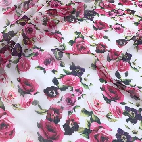 100X145cm Romantic Roses Printed Thin Transparent Chiffon Fabric for Woman Girl Summer Long Dress DIY Cloth Sewing