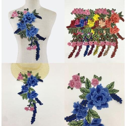 Embroidery Polyester 3D flower Lace fabric lace and ornaments for Sewing DIY Hollow out Lace Collar Dresses Needlework Accessory