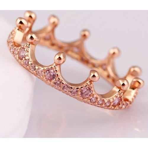 Original Rose Golden Mixed Metals Enchanted Crown Ring With Crystal For Women 925 Sterling Silver Ring Gift Fine Europe Jewelry