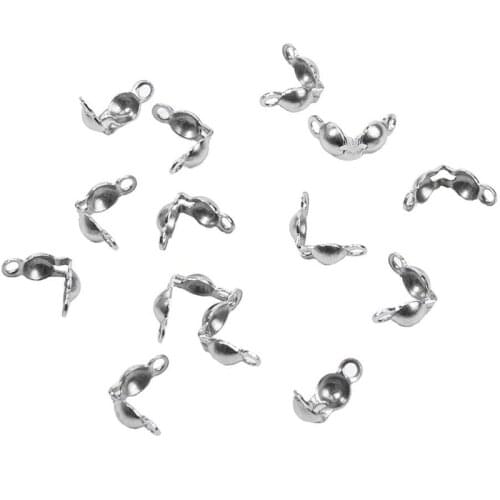 100pcs 7x4mm Stainless Steel Connector Clasp Fitting Ball Chain Calotte End Crimps Beads Connector Components For DIY Jewelry