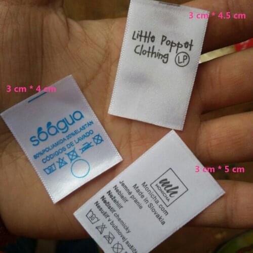 2000pcs Custom soft white satin wash labels shirt/dress clothing printed care label 3 * 5 cm
