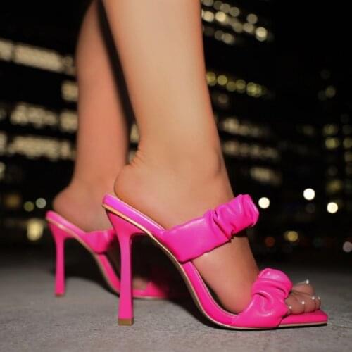 2021 Summer Sexy high heels Pleated Slippers Stiletto Open toe Women Sandals Party Wedding Fashion shoes Woman Sandals 35-42