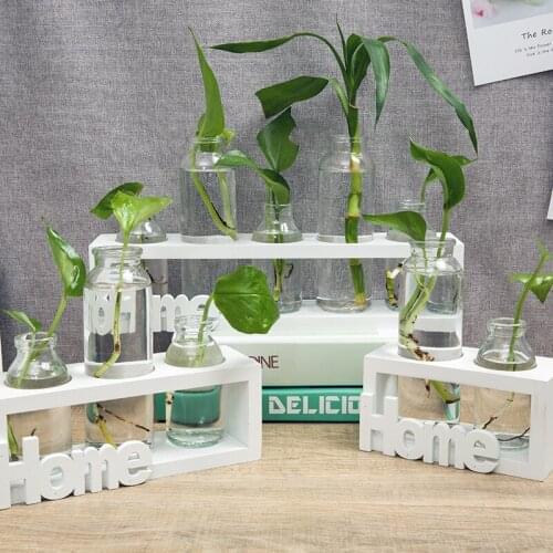 3 Styles Hydroponic Vase Decoration with Home Letter Wooden Square Base Planter Tool for Office Home Hydroponic vase decoration