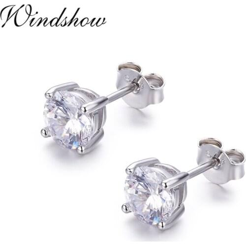 4mm5mm6mm Cute 925 Sterling Silver Four Claw Round CZ Stud Earrings For Women Mens Jewelry Kids Baby Girls Aros Aretes Orecchini