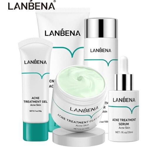 LANBENA Acne Repair Set Oligopeptide Acne Removal Kits Toner + Facial Cleaner+Face Gel+Anti-Acne Mud Mask+Acne Shrink Serum 5pcs