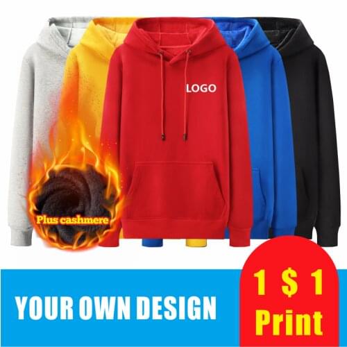 8 Colors Thick Hoodie Custom Logo Embroidery Personal Logo Picture Design Text Plus Velvet Hooded Sweater WESTCOOL