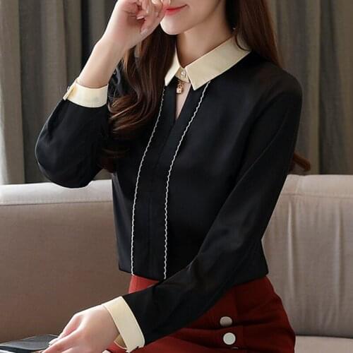 Blusas Mujer De Moda 2021 Turn Down Collar Chiffon Blouse Women Tops Long Sleeve Blouse Women Womens Tops And Blouses C475