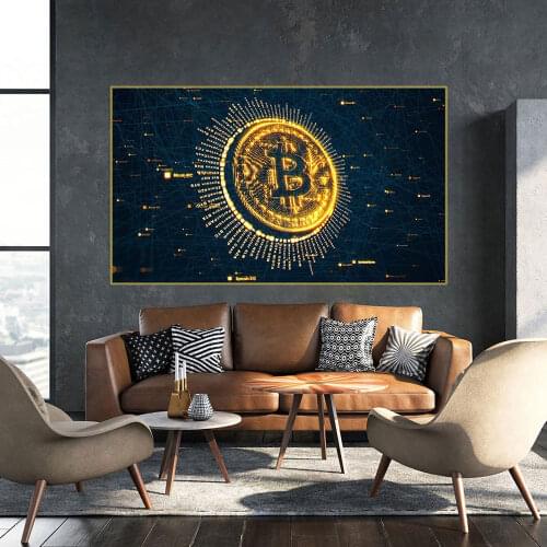 Digital Currency Fashion Wall Art Nordic Modern Gold Blue Bitcoin Prints Painting Canvas Poster Home Decor Bedside Background
