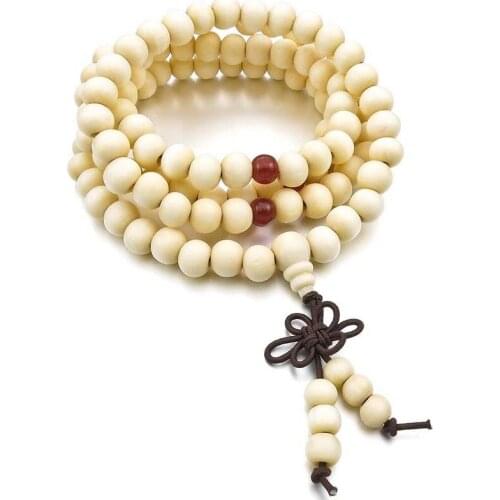 8mm Wood Necklace Tibetan White Sandal 108pcs Bead Buddhist Prayer Bracelet Man, Woman