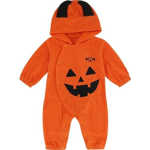 Baby Halloween Pumpkin Costume Hooded Romper Toddler Skeleton Carnival Jumpsuits Infant Cotton Winter Playsuit