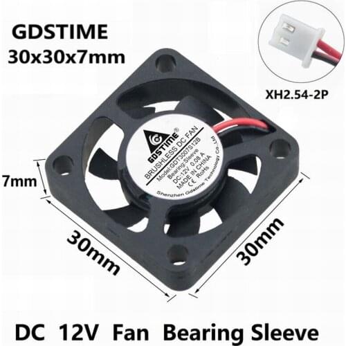 Gdstime 1 pcs DC 12V 30mm x 7mm Brushless Cooling Fan 3cm 3007 2Pin XH2.5 PH2.0 Small Cooler Fan 30x30x7mm