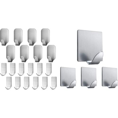 Hot XD-24 Pcs Self Adhesive Stainless Steel Wall Hooks, 8 Pcs 5X3Cm,12 Pcs 3.5X2Cm,4 Pcs 45X45Mm
