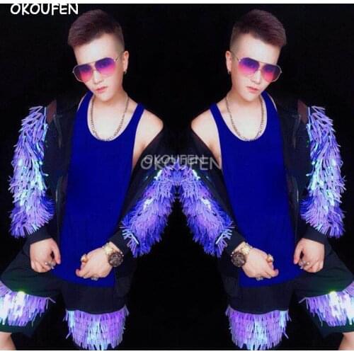 Purple fashion Mens Hip Hop Baseball Jacket Costume Nightclub Bar DJ Singer stage dance wear show performance jacket