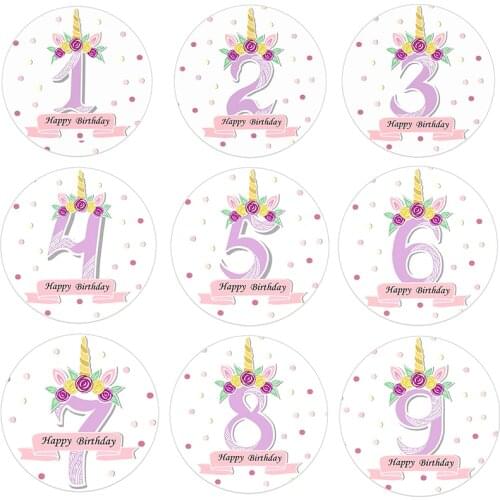 Unicorn Birthday Round Seal Sticker Adhesive Paper Stickers For Party Number Stickers Homemade Bakery Gift Packaging DIY Decor