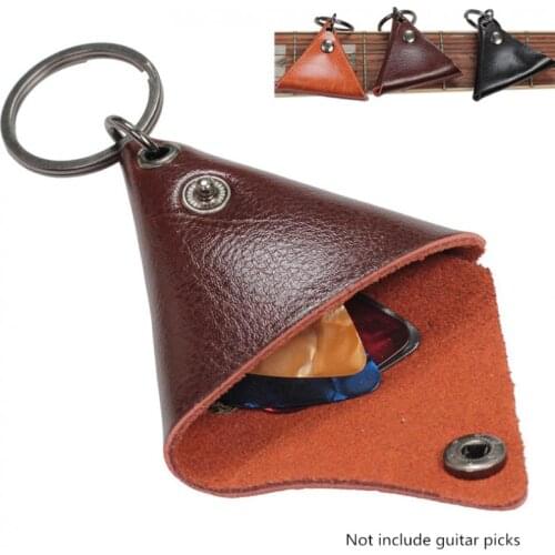 Genuine Leather Trangle Guitar Ukulele Picks Pocket Cover Case Stroage Soft Bag Keychain Shape Guitar Accessories