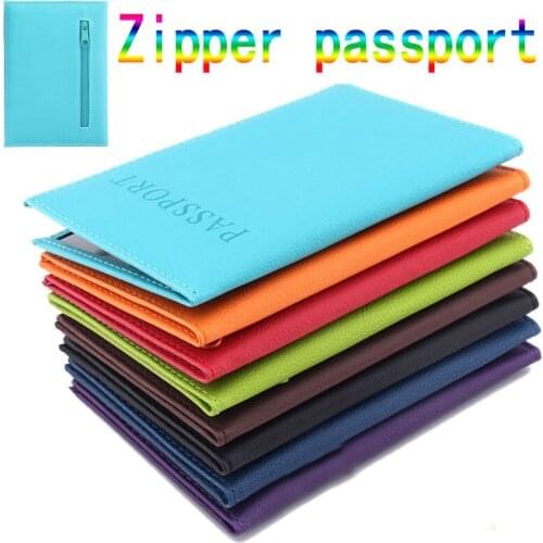 PU Leather Zipper Passport Back With Zipper Pocket Passport Holder Travel Solid Color Organizer Card Holder Passport Cover