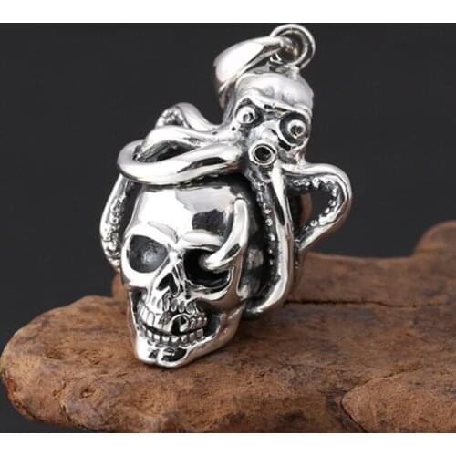 925 Sterling Silver octopus skull pendant charm decorate necklace bracelet keyring... jewelry A2897