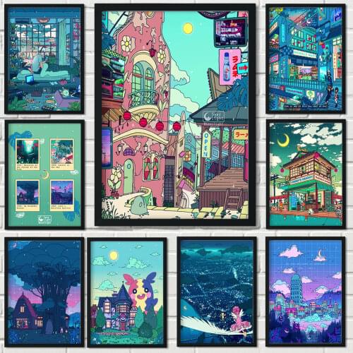Poster Seerlight Anime Figure City Night Wall Art Canvas Painting Nordic Posters And Prints Wall Pictures For Living Room Decor