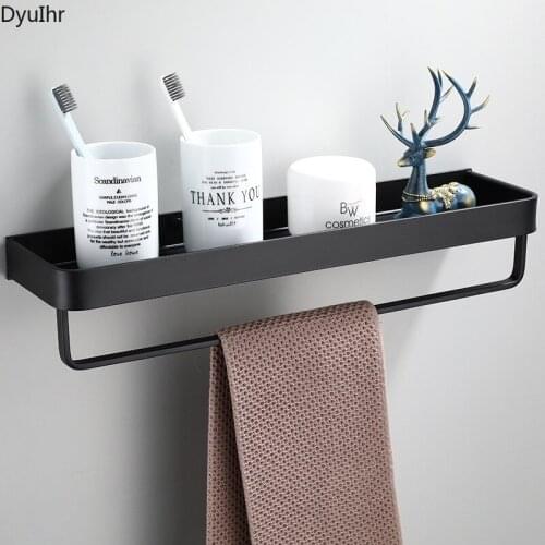 Space aluminum bathroom simple shelf wall-mounted toilet toilet black towel bar storage rack mirror front rack DyuIhr