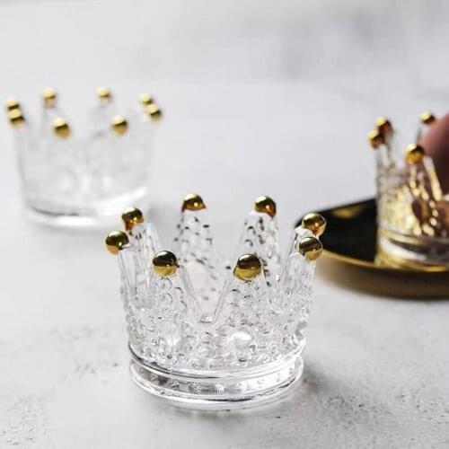Transparent Glass Jewelry Organizer Display Box Portable Storage Crown Design Desktop Storage Container