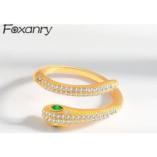 FOXANRY Adjustable 925 Sterling Silver Rings for Women New Trendy Elegant Creative Sparkling Snake Zircon Birthday Party Jewelry