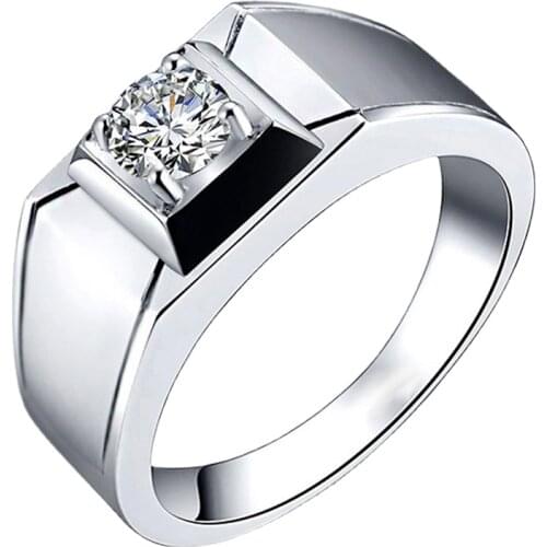 Luxury Real 925 Sterling Silver Mens Rings Elegant Engagement Exquisite Generous Platinum Wedding Jewelry Gift Fine Big Diamond