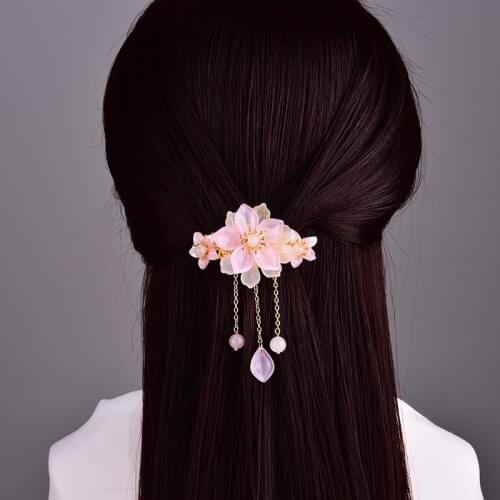 Temperamental Retro Coloured Glaze Flower Hair Jewelry Elegant Exquisite Alloy Tassel Powder Crystal Pendant Hairpins