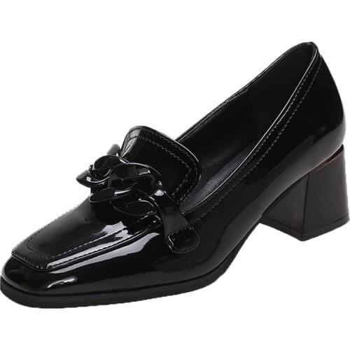 Sexy Heels Shoes Square Toe Pumps Elegant Women Dress Shoe Retro Sewing Black Boat Shoe Zapatos Mujer