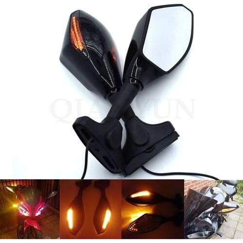 Universal Motorcycle Rear View Side Wing Mirrors w/ LED Turn Signal Light For Yamaha Tmax 500 530 XJR 400 1300