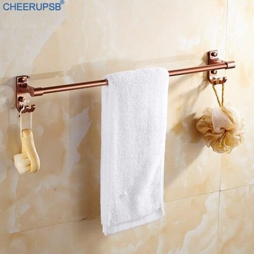 Bathroom Bath Tower Holder Bar Sliver Rose Gold Rail Space Aluminum Towel Hanger Wall Mount Matt Towel Rack WC Washroom Stand