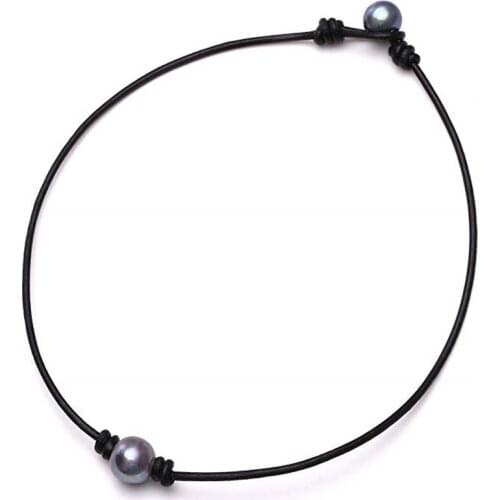 Pearl Necklace Color Shell Pearl Necklace Hand Knotted Leather Cord Pearl Leather Necklace Jewelry New Necklace 2020