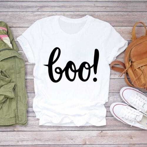 Women Pumpkin Letter Boo Cat 90s Halloween Fall Autumn Print Lady T-shirts Top Womens Graphic T Shirt Female Tee T-Shirt