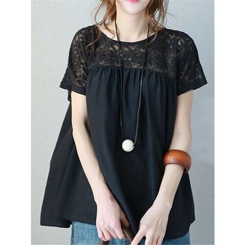 Plus Size Rushed New Vadim Time-limited Cotton New Korean Women Free Shipping 2020 Large Size Solid Lace Sleeve Shirt Tops