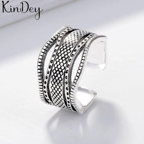 Wholesale Antique Silver Color Big Chain Rings For Women Statement Jewelry Finger Ring anillos mujer bijoux