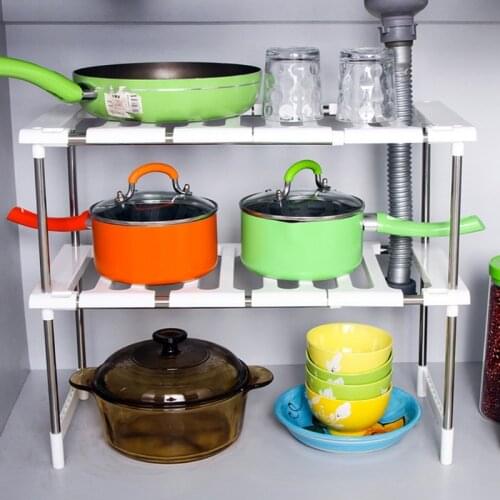 1 Set Adjustable Kitchen Storage Rack Cabinet Sink Rack Bathroom Storage Rack Telescopic Rack Wholesale