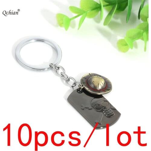 10pcs/lot Stainless Steel One Piece Luffy Hat Pirate Nameplate Keychain cosplay Decorative Jewelry Gift for Anime Lovers