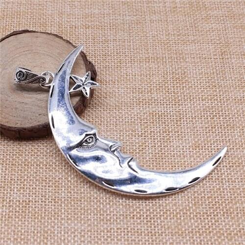 2pcs 89x50mm Charms Large Moon And Star Antique Silver Color Alloy DIY Jewelry Making Accessories