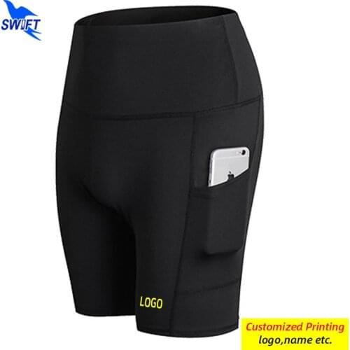 2021 Summer High Waist Yoga Running Tights Women Elastic Quick Dry Sport Shorts Pocket Push Up Gym Fitness Short Pants Customize