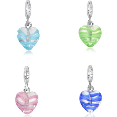 2021 New Colorful Cute Love Heart Shape Pendant Beads Fit Original Pandora Charms Silver Color Bracelets Women Girl Jewelry