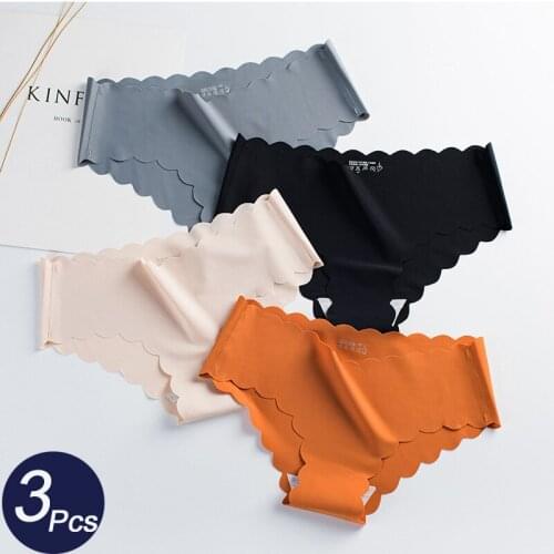 3Pcs/lot Sexy Womens Plain Color Panties Set Seamless Silk Briefs Low Waist Female Ruffle Panty Comfortable Soft Lady Lingerie