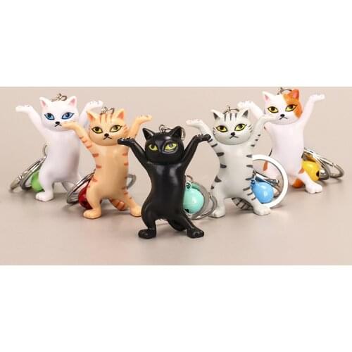 5 Colors Dancing Cat Keychain Cartoon Attractive Kitten Ornament Keyring Women Bag Pendant Funny Design Kids Girls Birthday Gift