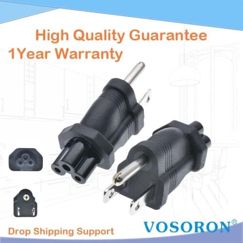 IEC 320 C5 to USA NEMA 5-15P Power Plug Adapter American 3 Prong Male to C5 Female AC Adapter Eletrical Connector