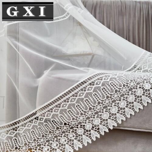 GXI White Sheer Voile Curtains for Living Room Bedroom Rustic Countryside Jacquard Lace Bottom New Home Drapes Panel