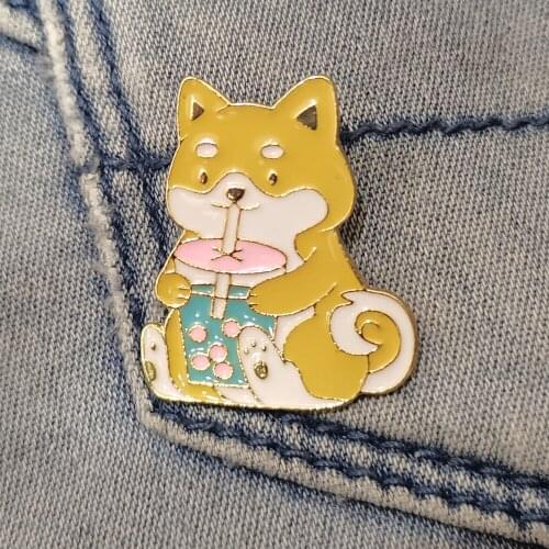 Cartoon Cute Animal Brooch Gold Metal Brooch Enamel Pins Dog Drinker Thinks Size About 1.1*0.9 Inch Weight “3.9g