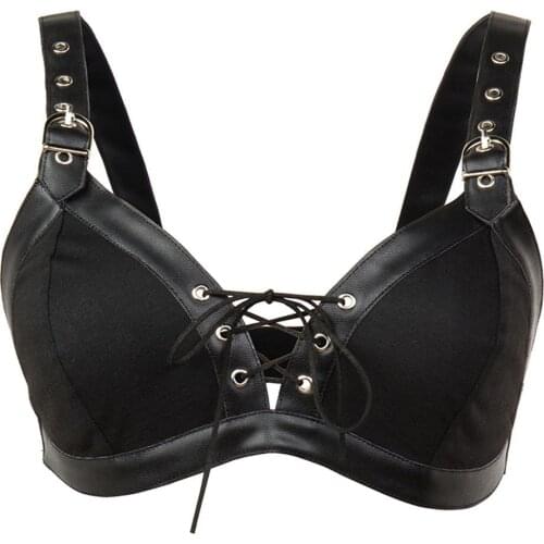 Steampunk Corset Bra Women Punk Goth Accessories Sexy Gothic Bustier Top Femme Black Cotton And Fuax Leather Bralette