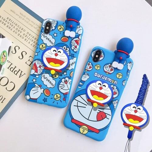 Blue Doraemon For Samsung A20 50 70 51 71 20s 30s 70s A6 A7 A8 J6 2018 Case TPU Case Ring Soft Phone Strap Rope Case