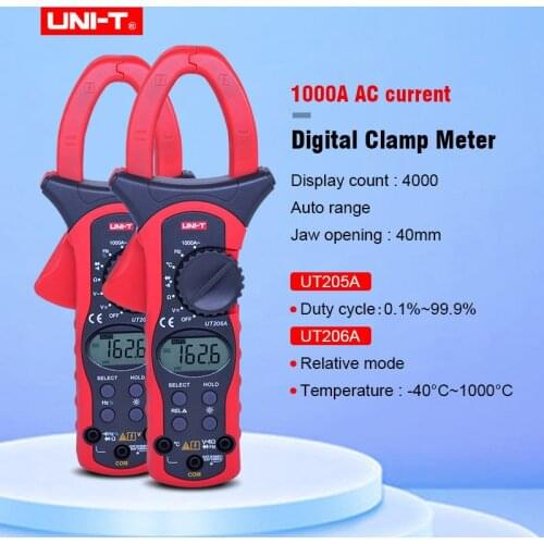 UNIT UT205A/UT206A Auto Range 1000A Digital Clamp Meters Multimeters Voltmeter with LCD Backlight High current clamp meter