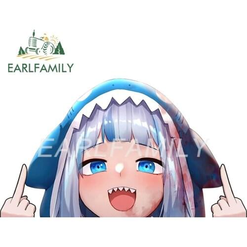 EARLFAMILY 13cm x 7.3cm for Gawr Gura Hololive Car Stickers Anime Decal Graffiti Surfboard Motorcycle Campervan Vinyl Car Wrap