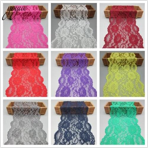 YOYUE 10Yard/lot Elastic Lace Ribbon High Quality Lace Fabric African Lace Fabric Rose Flower Pattern Lace Ribbon 15cm Width Diy
